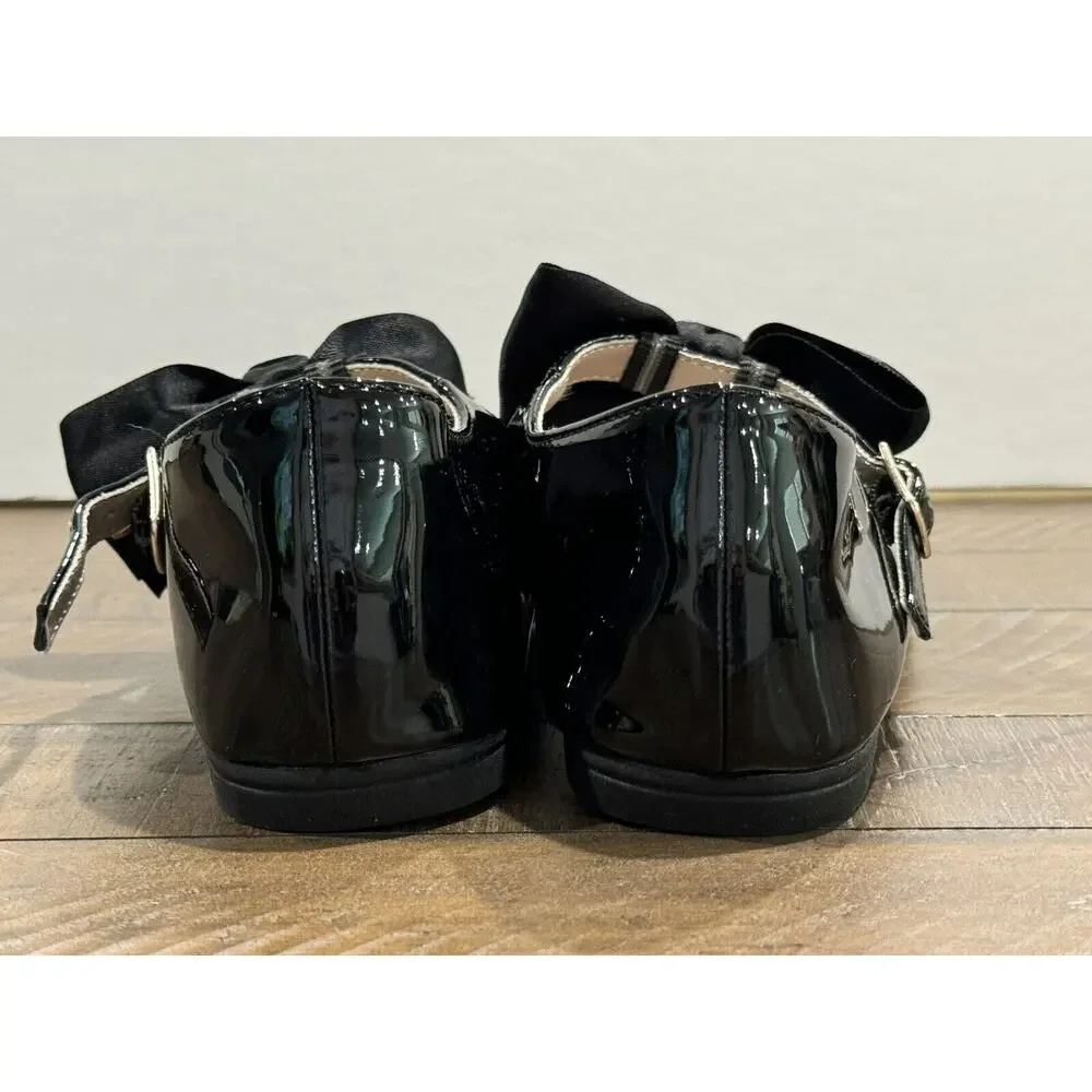 Gymboree Girls Black Patent Ballet Flats w/ Removable Bow- Size 13